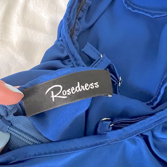 Silk Blue Mini Dress Strappy Back - Picture 3 of 5